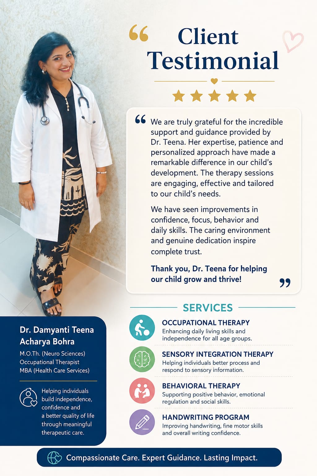 Client testimonial featuring Dr. Teena Bohra and Sensations services